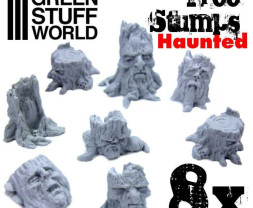 Resin Haunted Tree Stumps – resinové pne s motívmi tvárí (8 ks)