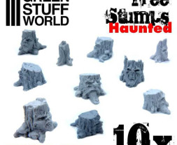 Resin Small Haunted Tree Stumps – resinové pne s motívmi tvárí (10 ks)